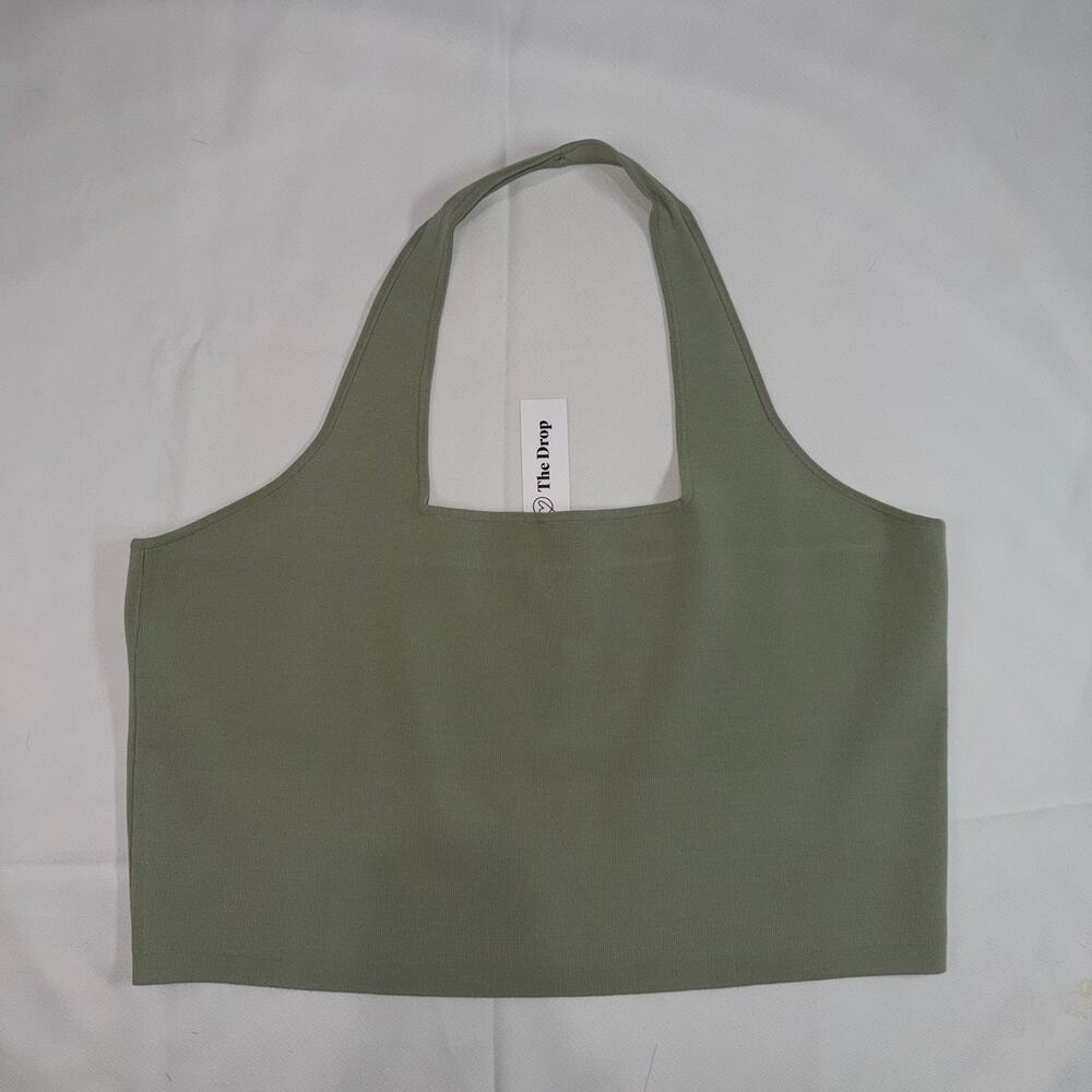 NWT Plus Size The Drop Desert Sage Ribbed Cropped Halter Top Size 3X